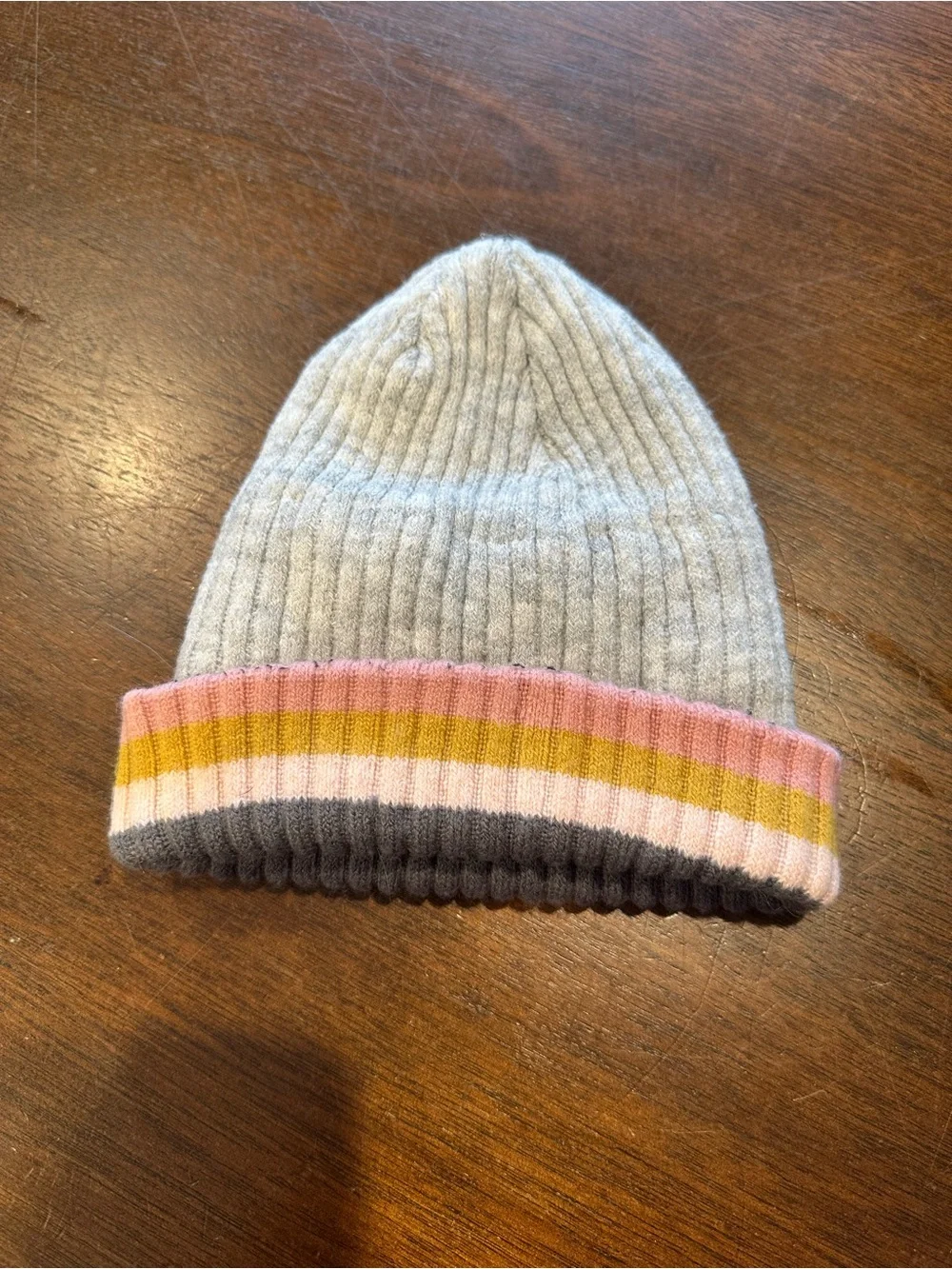 Girls' Soft Gray Knit Beanie with Pink Trim - Kids Accessories